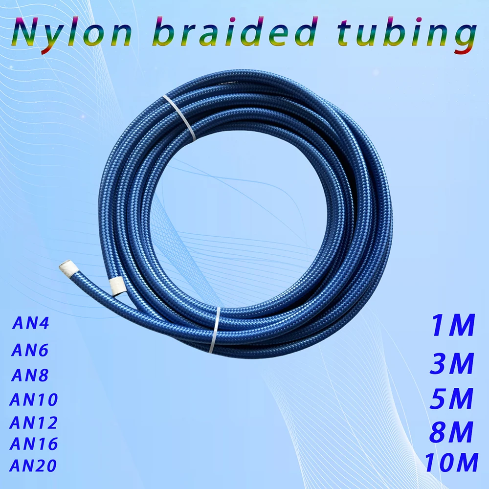 

1M-10M AN4 -AN20 Blue Universal Car Fuel Hose Oil Gas Line Nylon Steel Braided Radiator Brake Hose CPE Pipe Oil Cooling Pipe