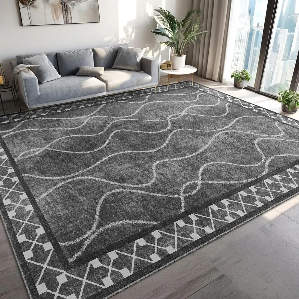 

Washable 6x9 Area Rugs with Non-Slip Backing for Living Room, Bedroom, and Dining Room in Dark Grey