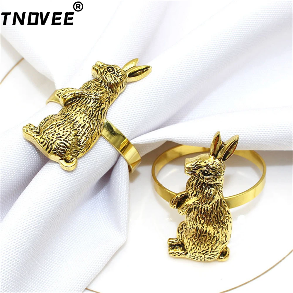 

4Pcs Retro Rabbit Napkin Rings Cute Animal Bunny Napkin Rings Holders for Wedding Easter Thanksgiving Dinner Home Table Decor