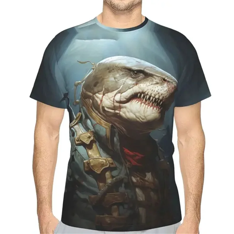 T-shirt imprimé animal à motif de requin pour hommes, vêtements confortables, respirant, col rond, cool, décontracté, séchage rapide