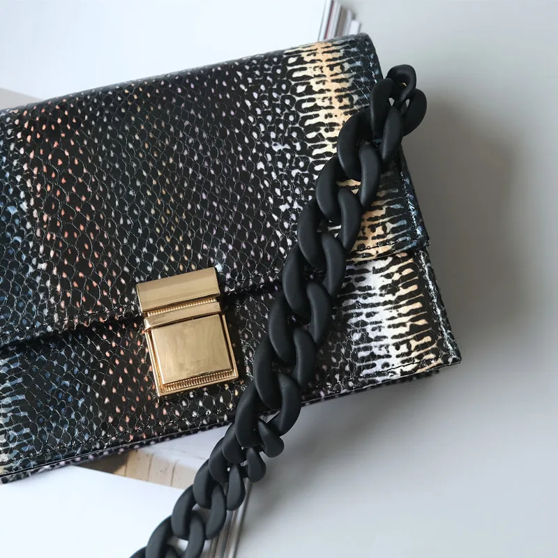 Neue modische Damenhandtaschen-Accessoire-Kette, matt, lila, schwarz, beige, Harz-Kette, mattierter Riemen, Damen-Clutch, Schultertasche, Kette – Detail 23