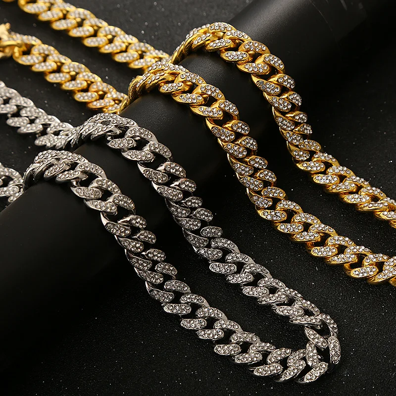 Hip Hop Iced Out Cuban Link Chain Necklace for Men & Women, Gold Tone Rapper Street Dance Jewelry