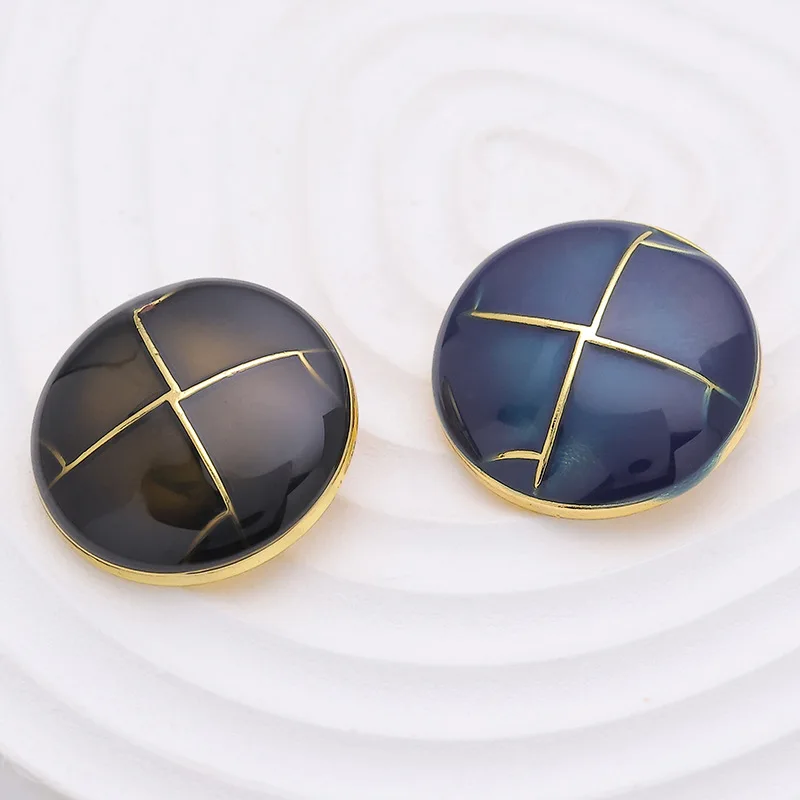 

5pcs Cross Patterned Transparent Gold Coat Buttons Fashionable and Exquisite High-end Hand Sewn Buttons 23MM Black Blue