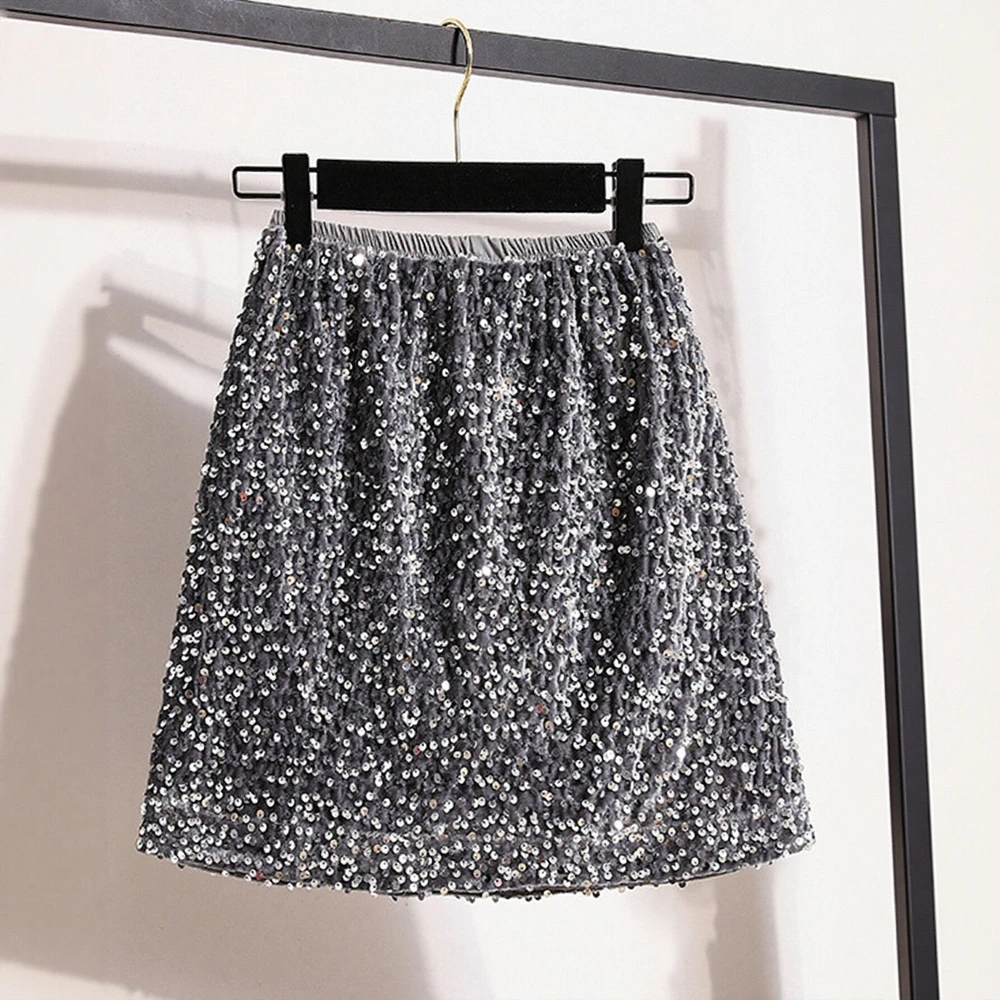 กระโปรงผู้หญิง ฤดูร้อน แฟชั่นฝรั่งเศส ประดับเลื่อม 2025 สวยสง่า เรียบหรู มินิทรงเอ เซ็กซี่ สำหรับใส่ไปไนต์คลับ