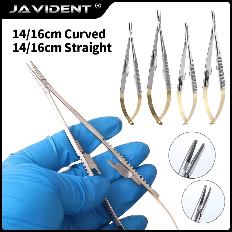 1PC Castroviejo Needle Holder Surgical Dental Orthodontic Implant Forceps Straight/Curved Instruments Dental Placement Forcep