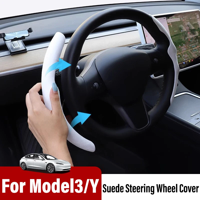 

For Tesla Model Y 3 Steering Wheel Cover All Season Universal Deer Suede Sports Steering Wheel Cover
