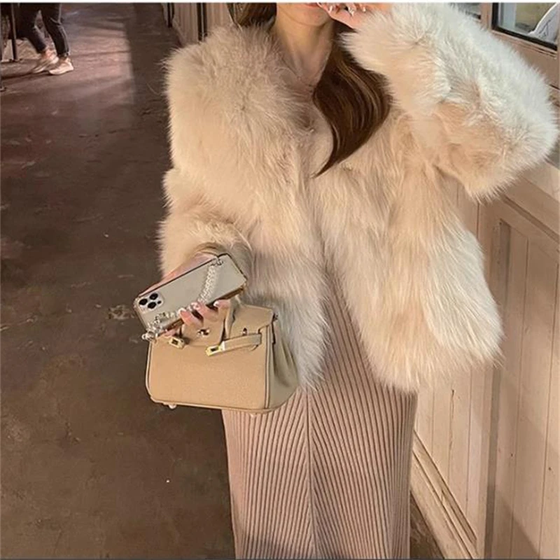 Winter Luxury Short Faux Fox Fur Coats Korean Fashion Warm Jackets High Quality Women Furry Outerwear Vintage Plush Chaquetas