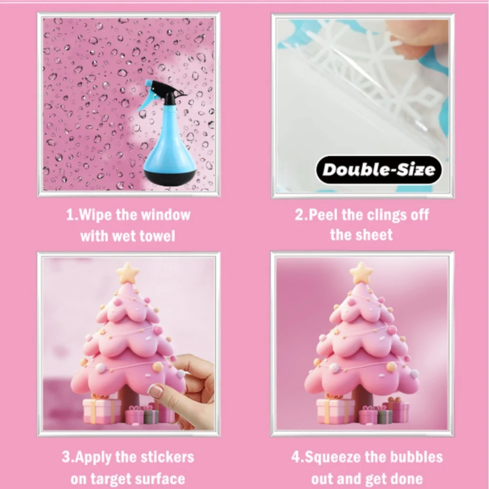 Christmas For static Window Clings Designed for Glass Mirrors Smooth Surfaces Santa Tree Theme 4 Sheet Holiday Set