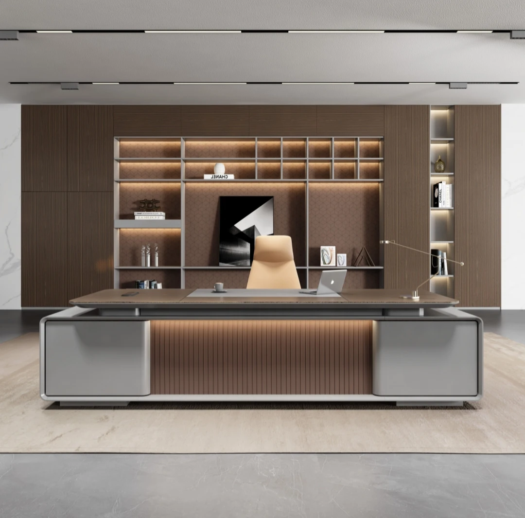 

High-end Modern Office Furniture, Light Luxury L-shaped President's Desk, Suitable For Boss And Manager MDF Painted Wooden Desk