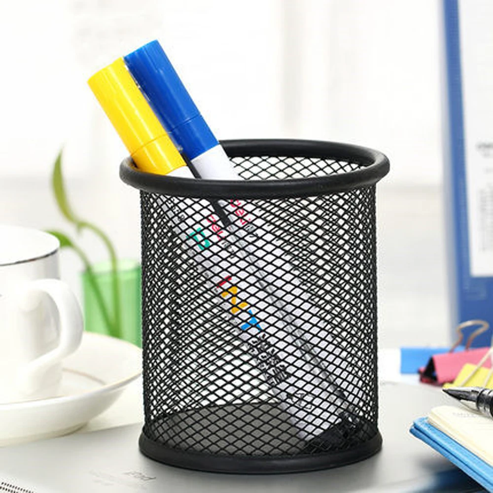 

Офисные и школьные аксессуары, прочный настольный круглый черный металлический футляр для ручек, сетчатые держатели для карандашей и ручек