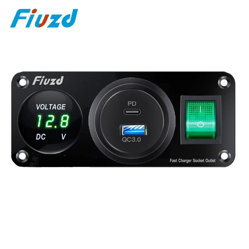 

Car Charger 12V Switch Panel QC3.0 Dual USB Charger LED Voltmeter 12V ON/OFF Toggle Switch Socket for Car Boat