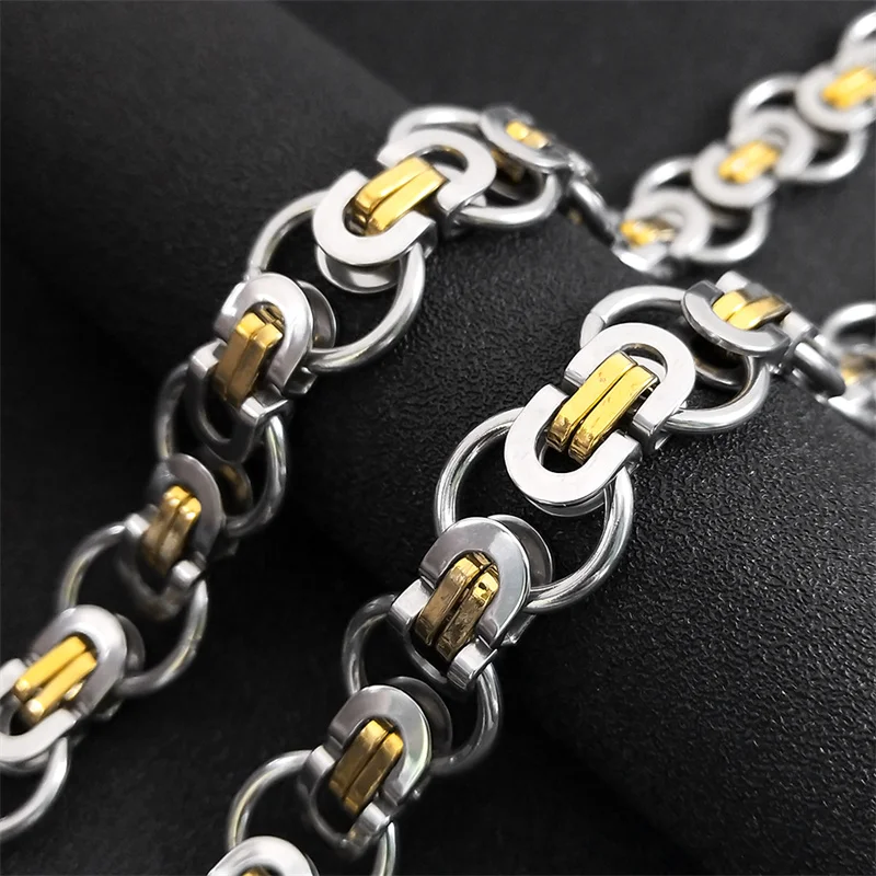 Hiphop Byzantine Round Link Chain Necklace for Women Men Gold Color Stainless Steel Male Thick Chains Jewelry collar hombre