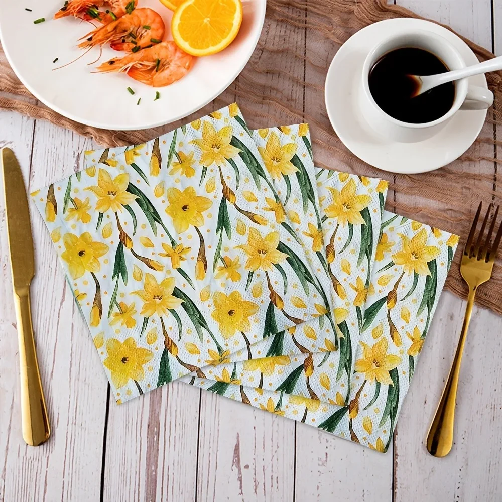 النرجس مع أوراق نمط المناديل المتاح ورقة المفارش DIY بها بنفسك حفلة عشاء الجدول إعداد ورق زينة إبداعي