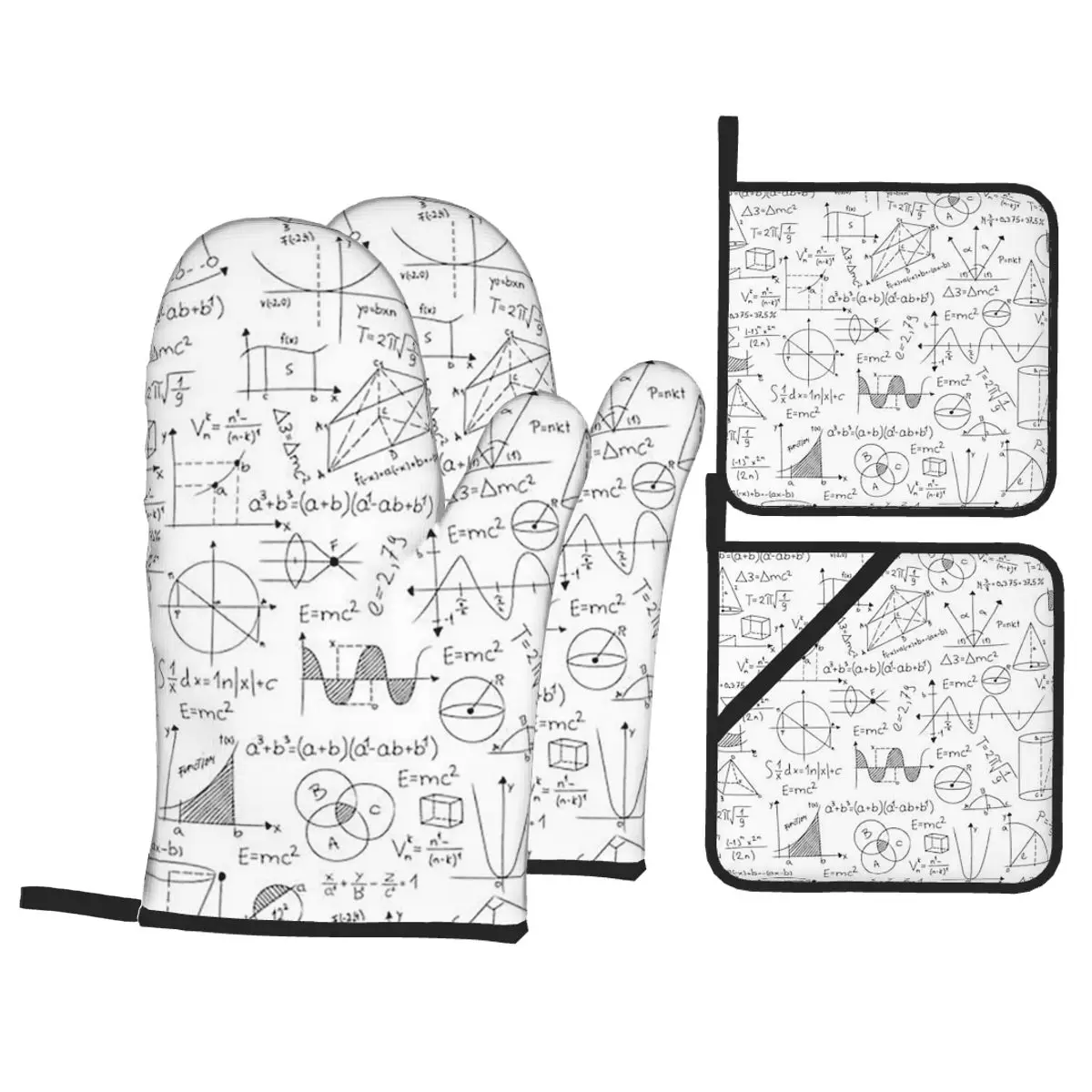 Mathematics Formulas Math Numbers Oven Mitts and Pot Holder Sets of 4 for Baking Kitchen Cooking Resistant Non-Slip Gloves