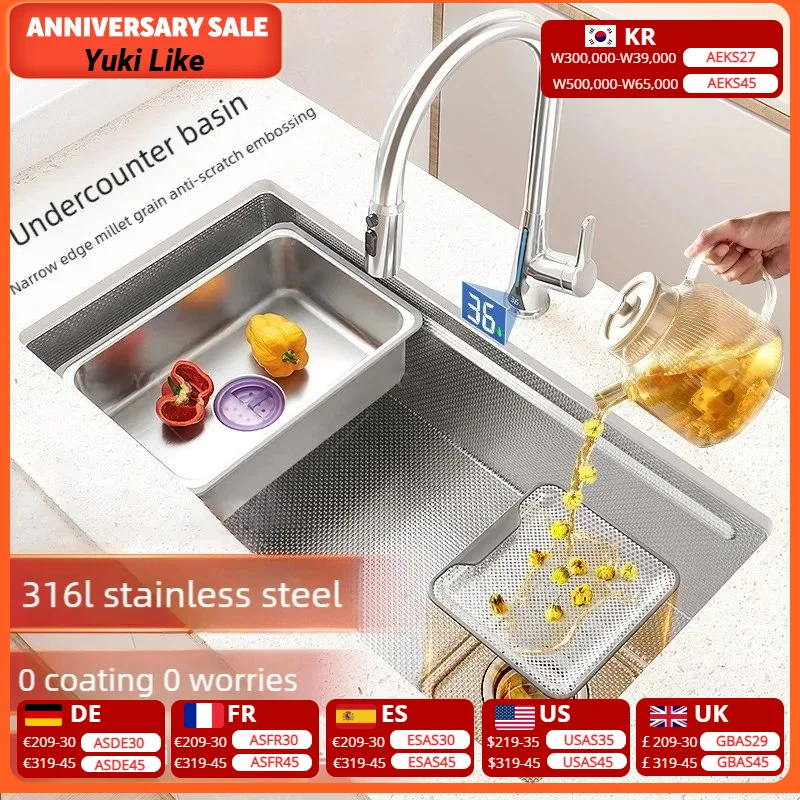 

Kitchen Sink 316L Stainless Steels Nano Brushed Surface Large Single Slot Dishwash and Vegetable Washing Basin Undermount Basin