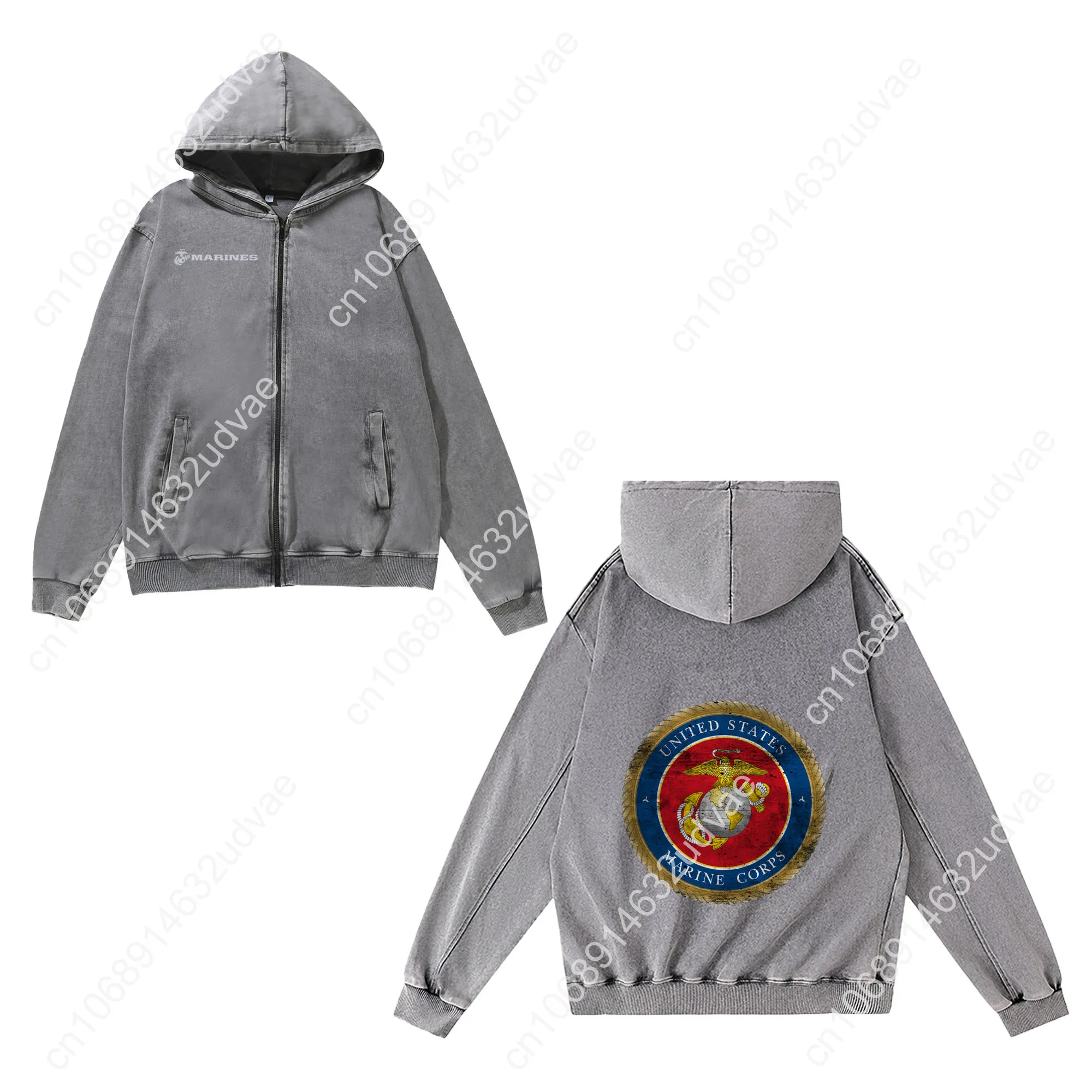 United States Marine Corps Zipper Sweatshirt Man Woman Teenager Retro Hoodies Vintage Pullover with Pocket Full Jacket Tops