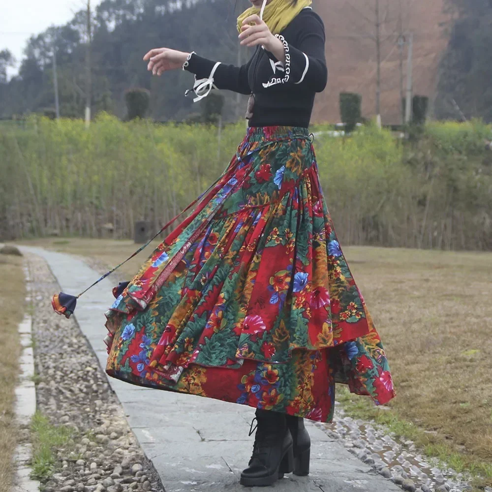 Cotton Linen Streetwear Harajuku Y2k Skirt Long Skirts for Women Clothing Vintage Fashion Clothes Casual Vintage Ethnic Style