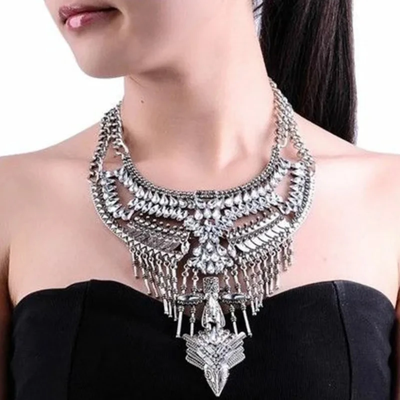 2024 New ZA Indian Boho Ethnic Retro Statement Large Collar Choker Necklace Women Fashion Maxi Vintage Long Necklace Jewelry