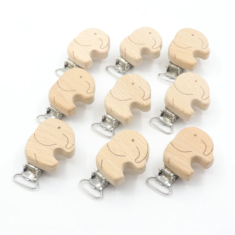 10 pieces of wooden pacifier chain accessories cute shape beech small Elephant Baby Pacifier Clip