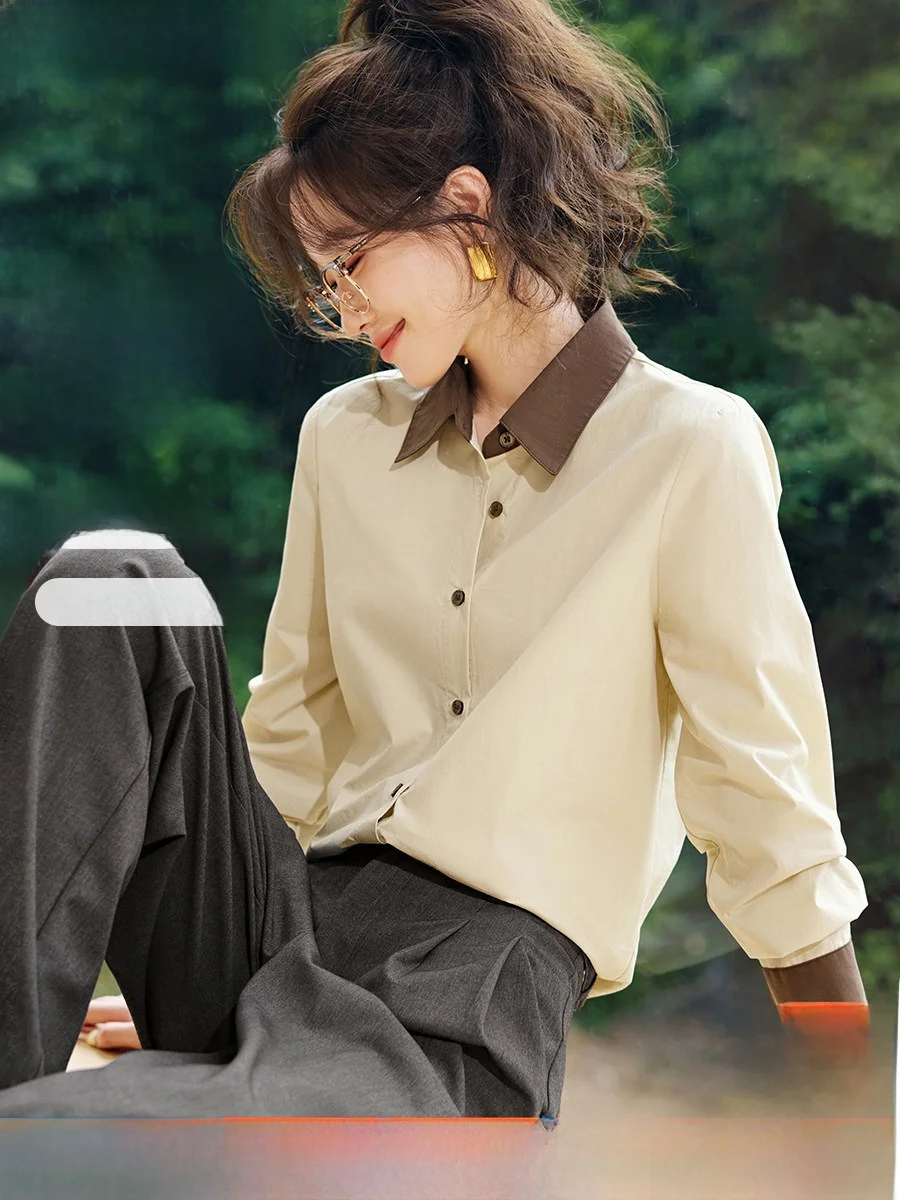 

Color Blo Casual irt Women's Collar Slimming Cotton Long Sve irt Faionable Versatile Autumn New Arrivals