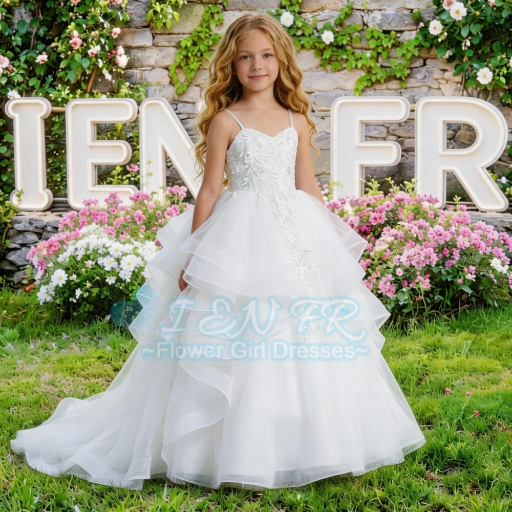 

Индивидуальное кружевное белое платье принцессы для девочек на свадьбу, день рождения, выпускной, церемонию первого причастия