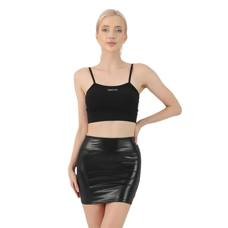 

Slim Imitation Leather Pencil Mini Skirt High Waist Sexy Fashion Korean Short Skirts Women Summer Skirts For Nightclub Snooker