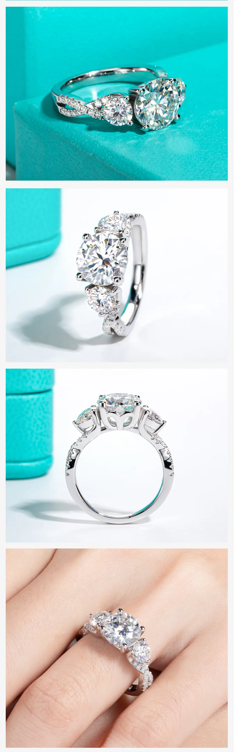 AnuJewel 4,25 Karat Moissanit Infinity Verlobungsringe D-Farbe 925 Sterling Silber 3-Stein Hochzeitsjubiläumsring für Frauen – Detail 2