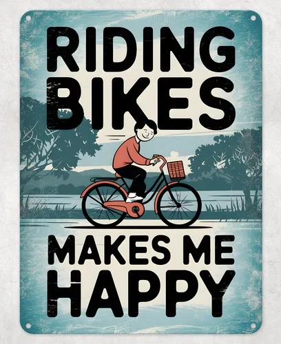 Riding Bikes Makes Me Happy Metal Poster Wall Tin Sign Man Cave Shed Home Plaque --Tin Sign