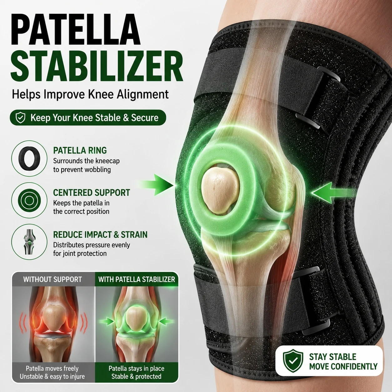 Übergröße Kniebandage XL-8XL, Extra Große Verstellbare Knieunterstützung mit Patella-Stabilisator, Kompressionsbandage zum Laufen und Gehen – Detail 4