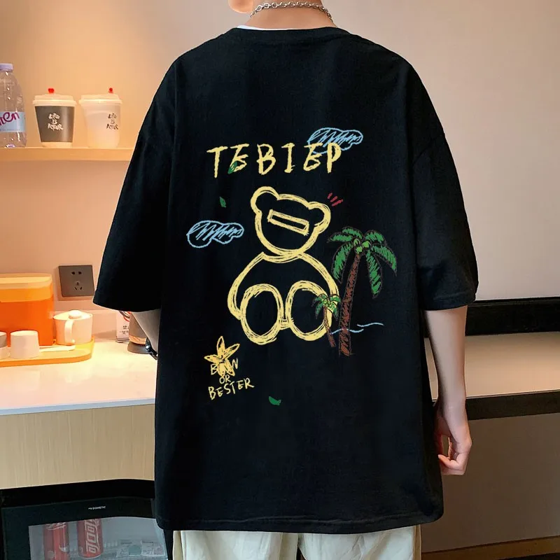

Мужские футболки с принтом медведя, свободные футболки большого размера, повседневные Модные топы, парные футболки в стиле Харадзюку, стандартная футболка в стиле хип-хоп NS5670