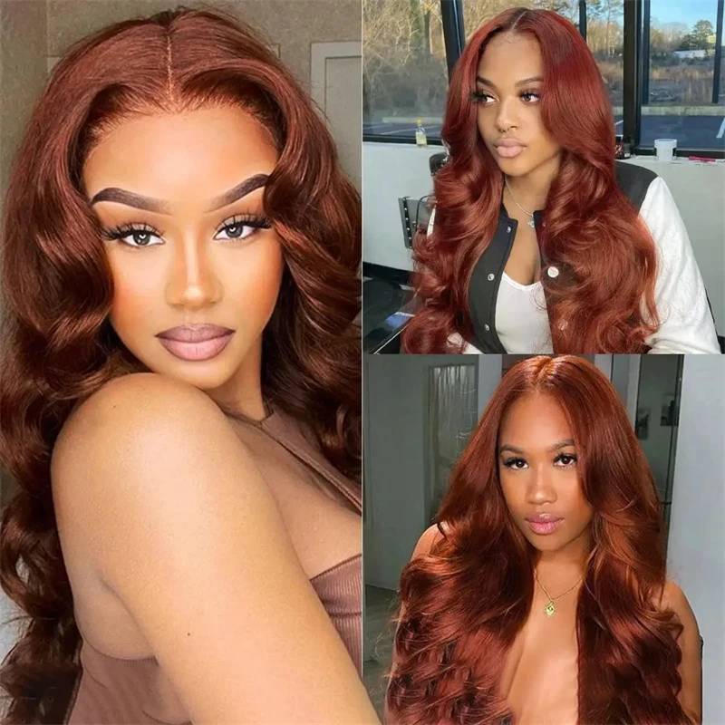 Ginger Brown Lace Front Wig Body Wave 13x6 HD Transparent Lace Frontal Wig Reddish Brown Colored Human Hair Wigs For Women