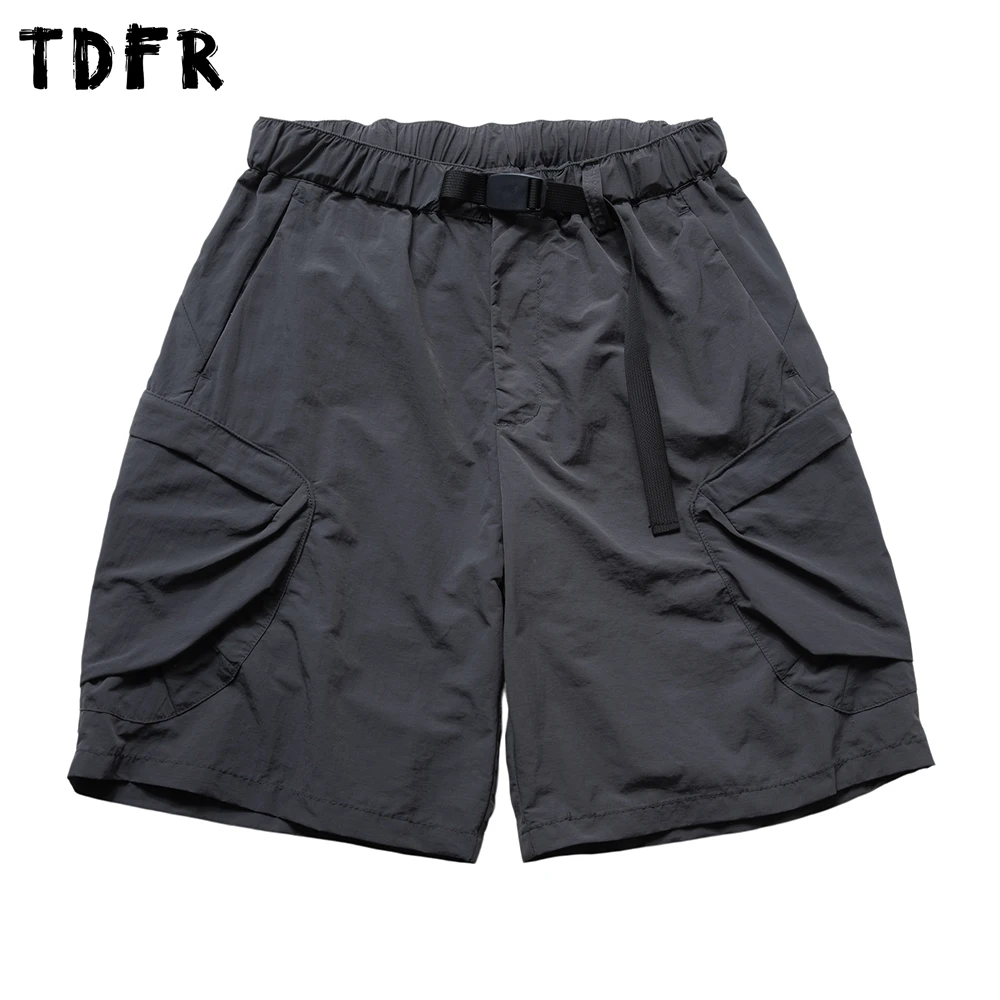 Pocket Cargo Shorts Mens Summer SolidColor Safari Style Elastic Waist Wide Leg Baggy Knee-length Shorts Man