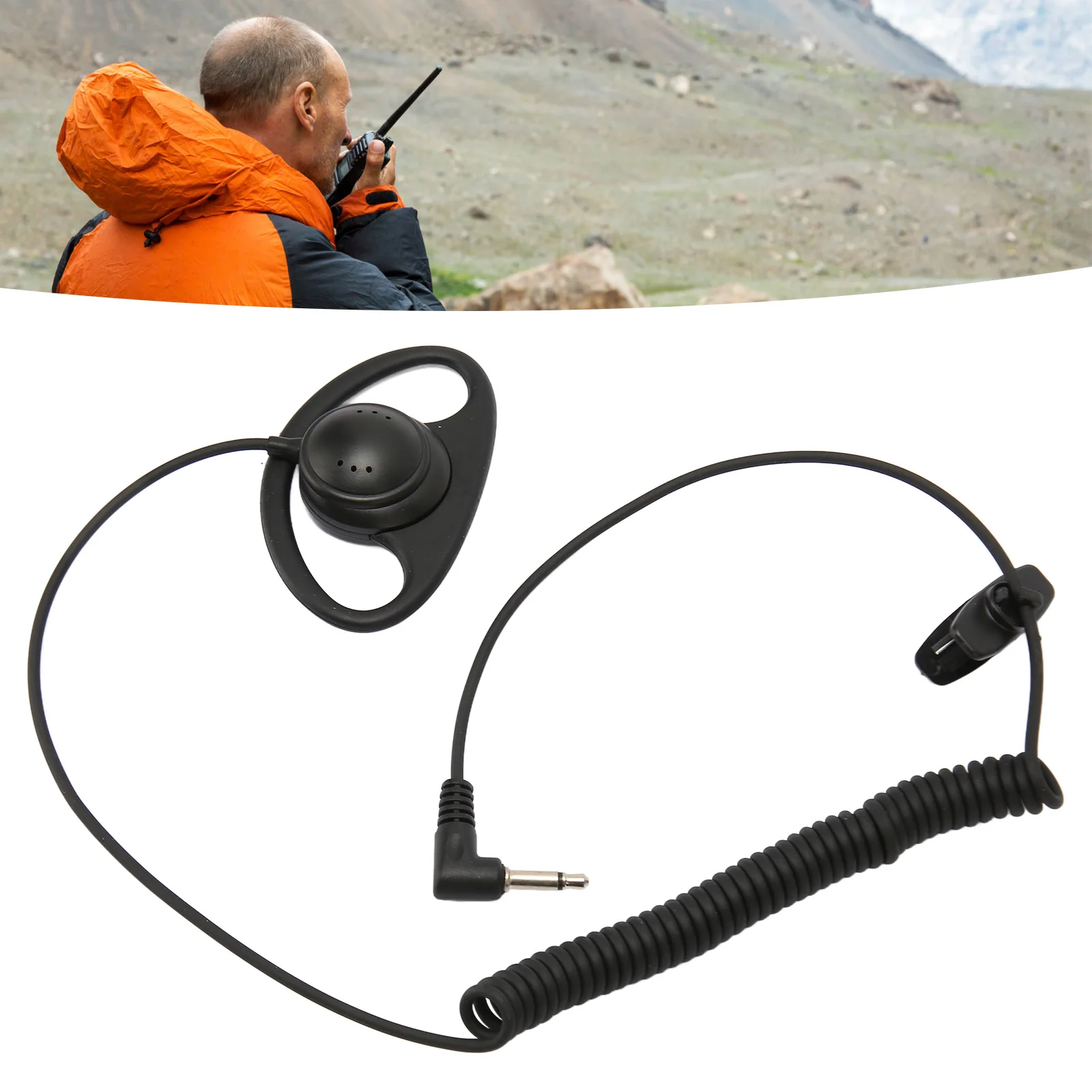 D Shape Single Side Earphone 3.5mm D Shape Ear Hook Earpiece with Coiling Design for Cell Phones MP3 MP4 Ear Hook Earpiece