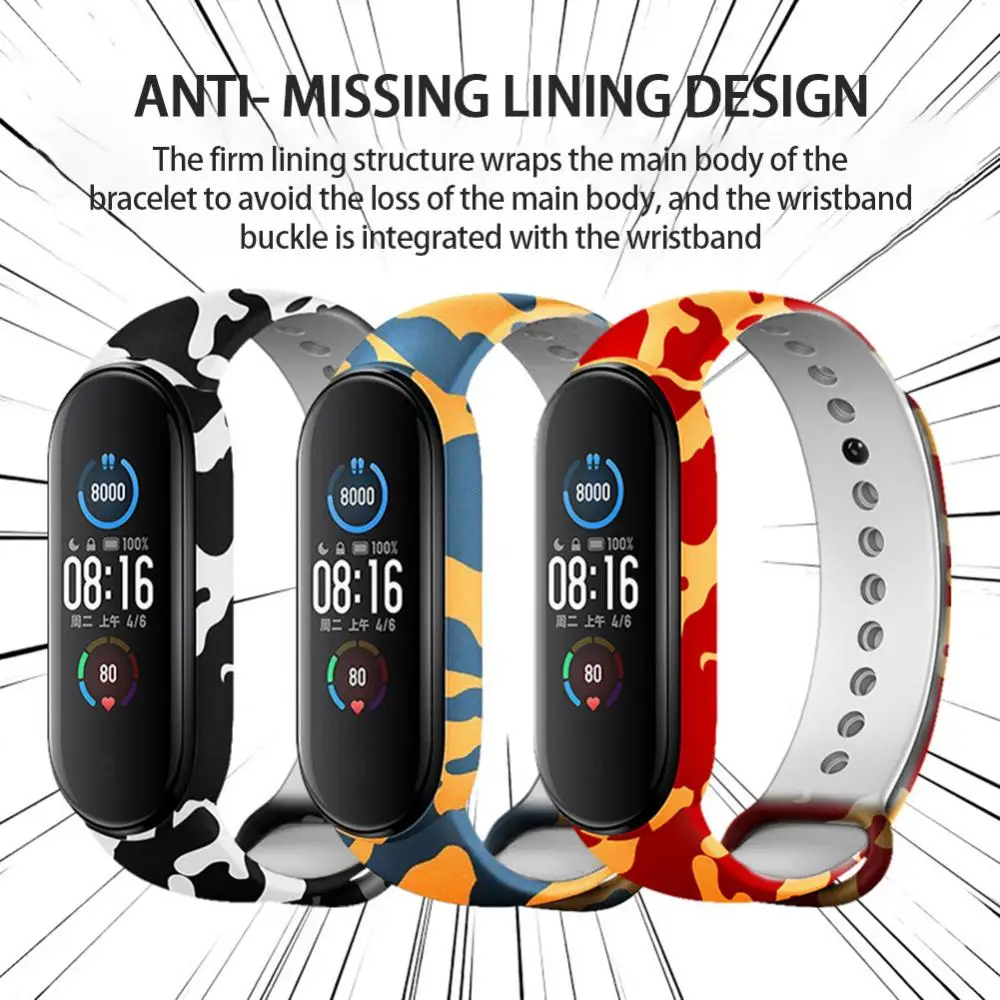 For Mi Band 4 5 6 Silicone Bracelet TPU Strap Camouflage Strap Replacement Wristband For Mi Band Sports Waterproof Watch Band