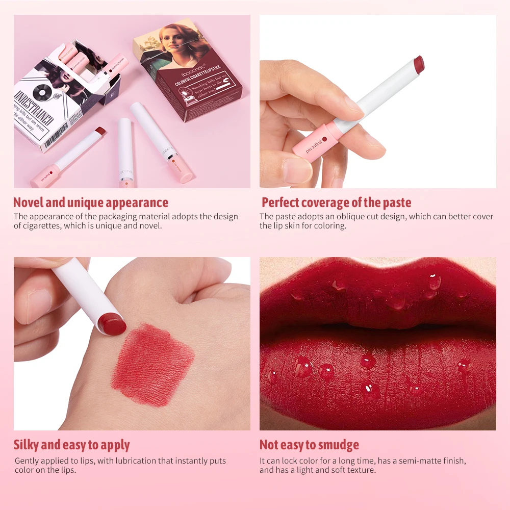 Colorful Cigarette Lipstick Kits Long-Lasting Makeup Effect Highly Pigmented Waterproof Sweat proof Glossy Lip Tint Stain Set