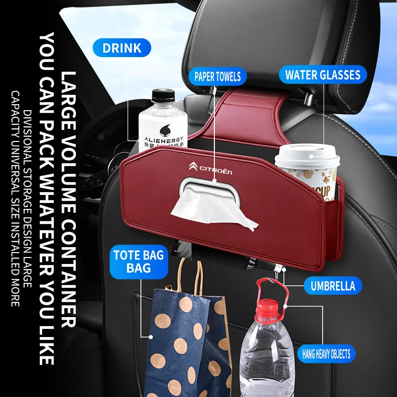 لسيتروين C3 Aircross C5 Aircross Berlingo SpaceTourer صندوق تخزين منظم المقعد الخلفي للسيارة مع صندوق مناديل وحامل أكواب