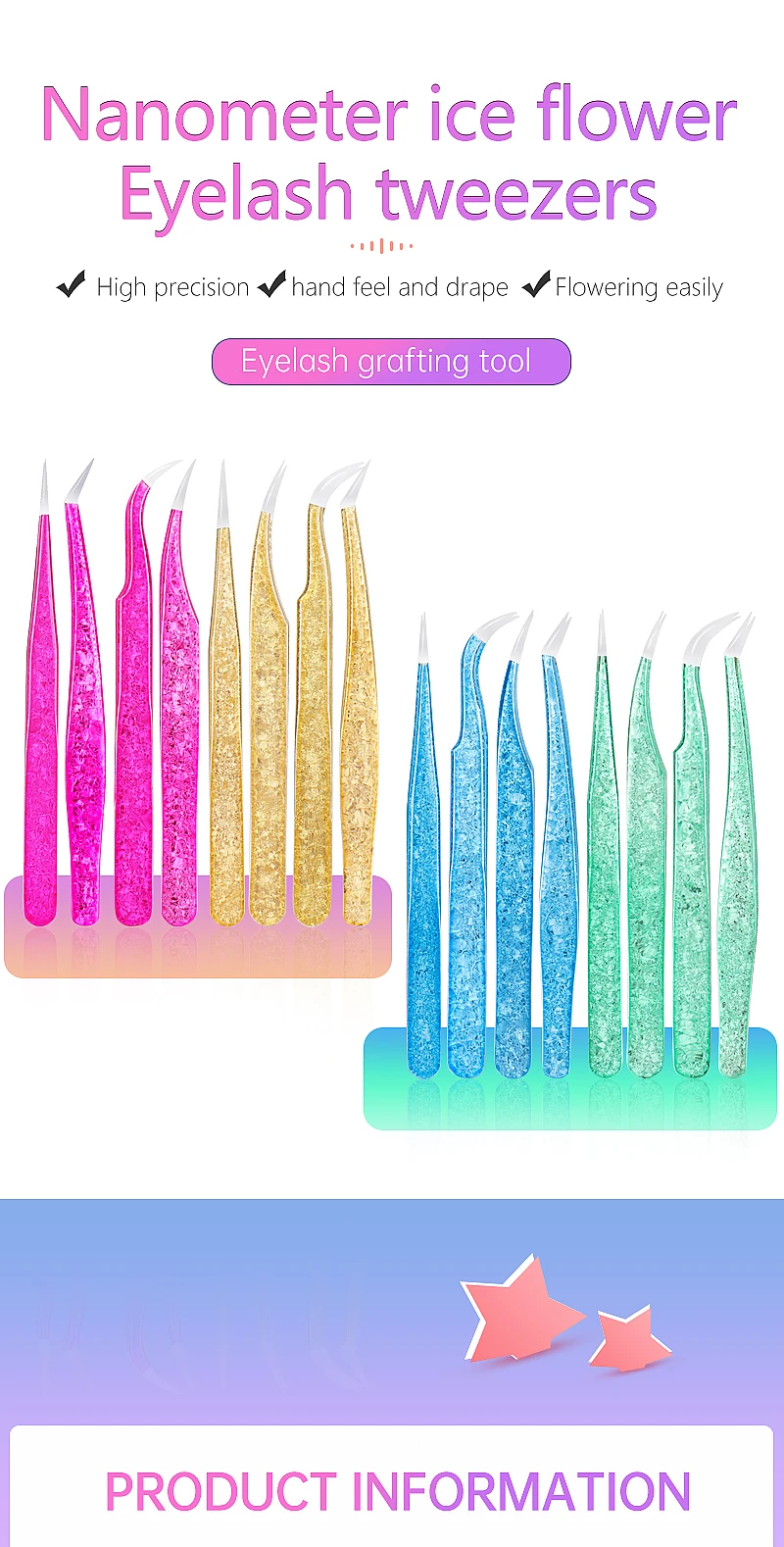 1 stücke Edelstahl Wimpern Pinzette Augenbraue Clip Eis Blume Design Hohe Präzision Lash Verlängerung Pinzette Make-Up-Tools – Detail 1