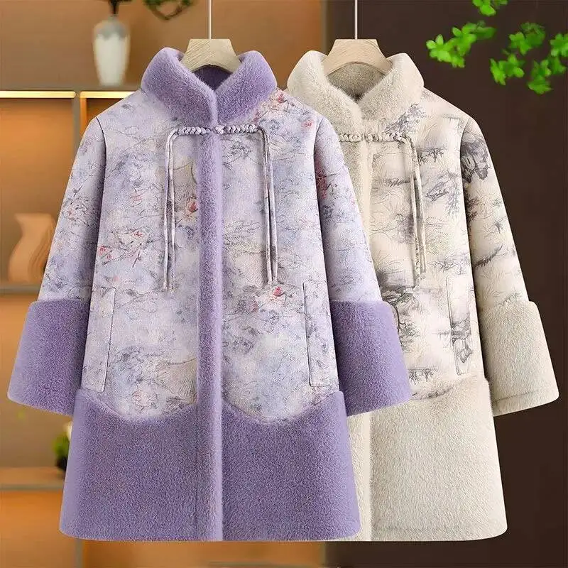 Women's Middle-Aged Elderly With Thick Chinese Style Mother And Fur Integrated Medium To Long 2026 Winter Mink Coat