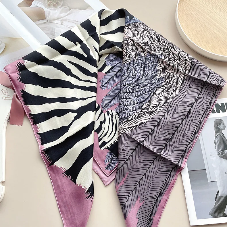 

90x90 Silk Scarf Women Square Bag Bandanas Hand Rolled Shawls Foulard Accessories Headband 90CM Valentine's Day Gift Red Horse