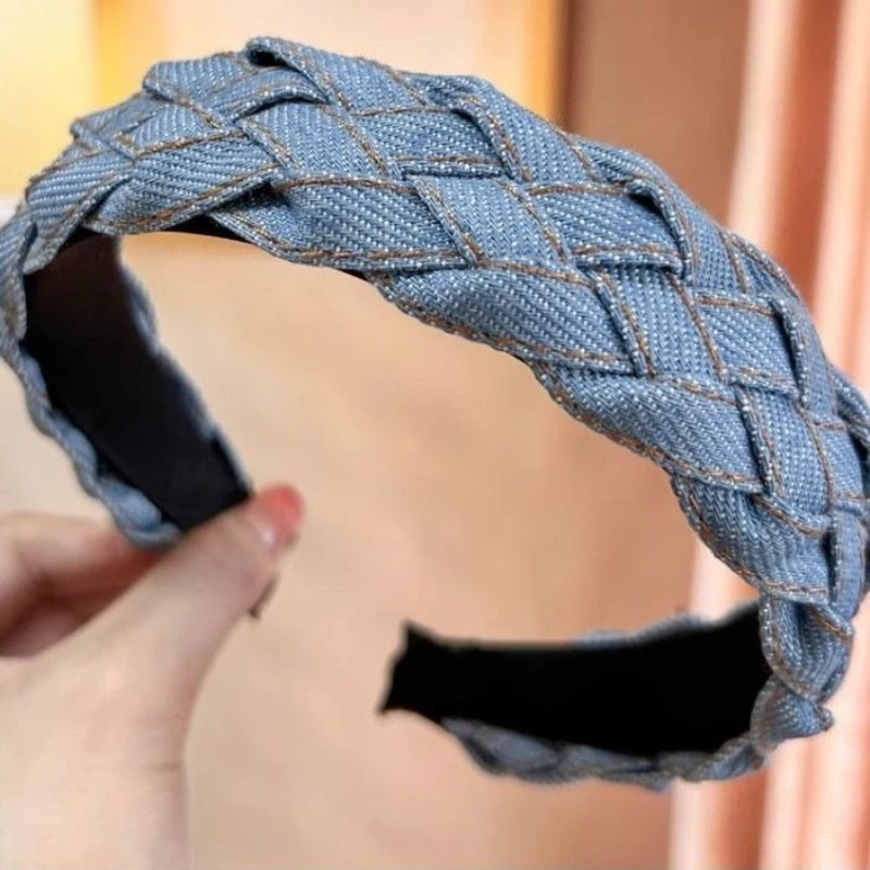 

Blue Denim New Style Casual Women Ladies Headband Female Trendy Popular Hair Clip Headdress Wide Edge Dough Twists Hairbands