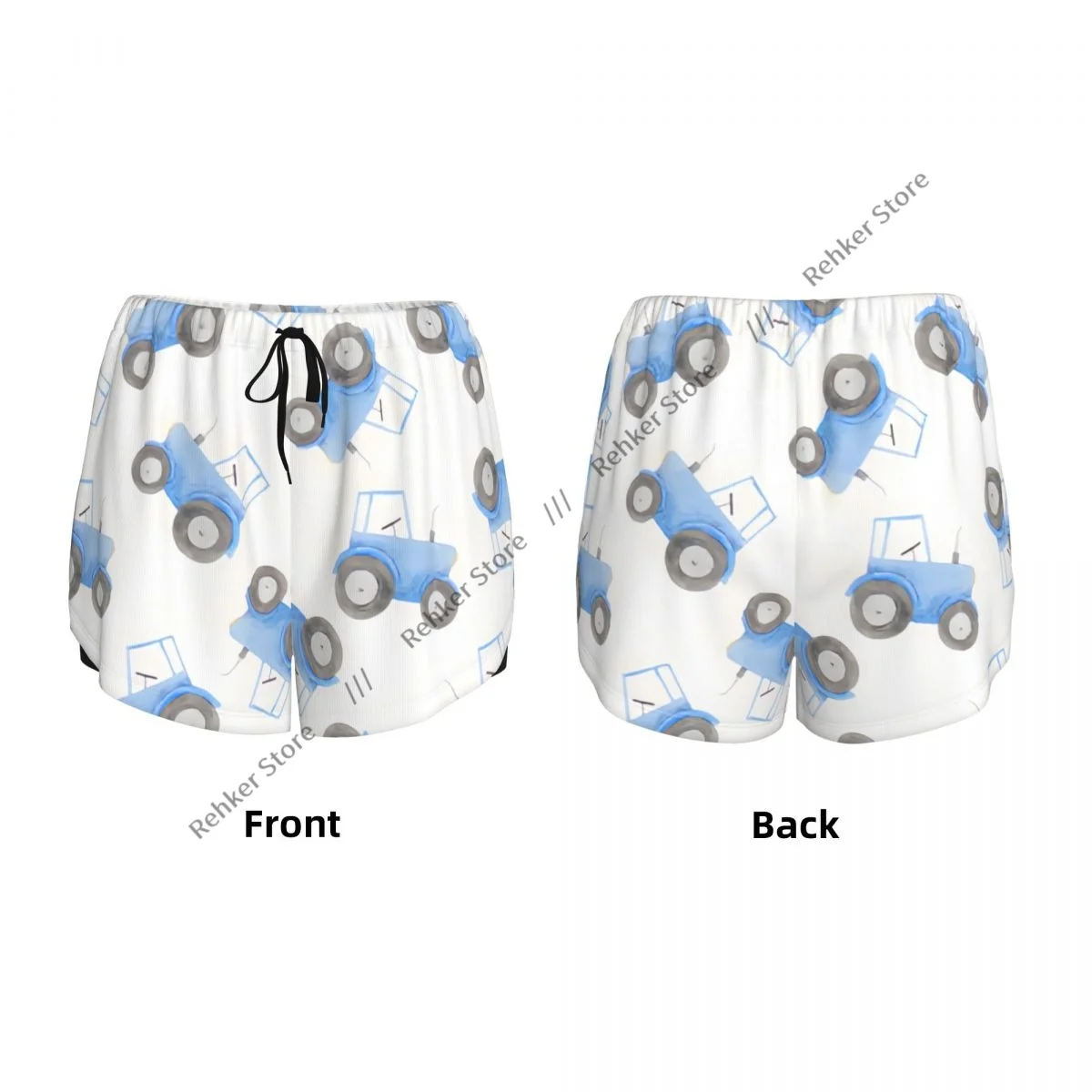 Shorts esportivos femininos ilustração de trator azul corrida yoga fitness treinamento de badminton de secagem rápida com bolso