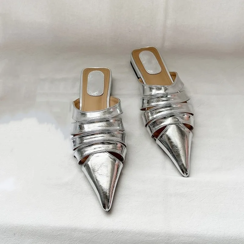 Women\'s Shoes Mules Slippers Spring Summer Sandals Woman Gold Sliver Elegant Low Heels Sexy Designer Slides Slip-on Dropshipping