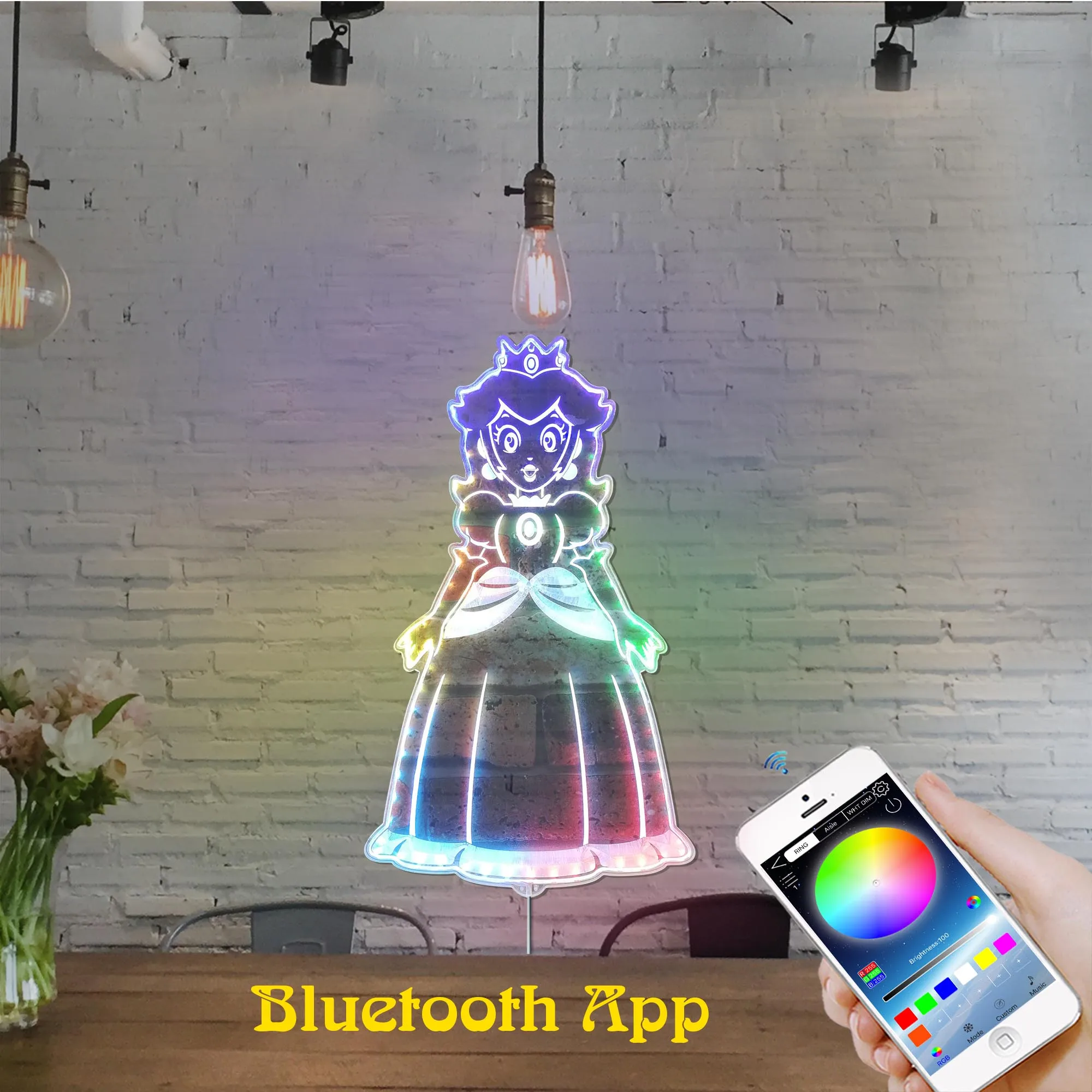 Princess Peach Neon RGB Edge Lit LED Sign, Game Room Decor, Gaming Night Light