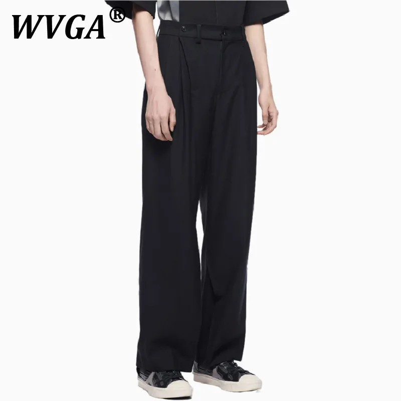 

WVGA Spring Autumn New Men's Tide High Street Spliced Draped Trendy Design Niche Chic Casual Straight Suit Pants Ins Y2K W10392