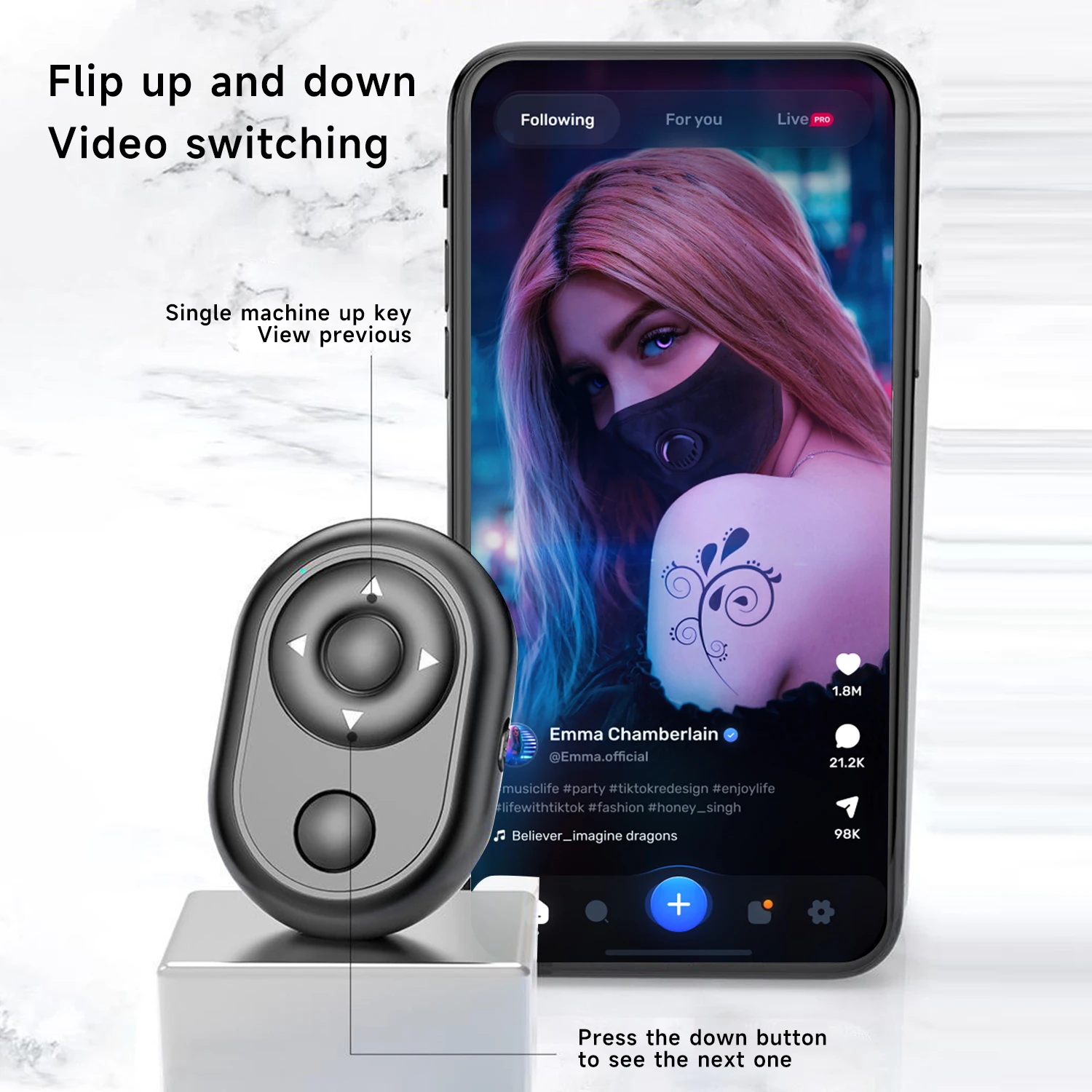 Tiktok Bluetooth Controller Selfie Fingertip Controller Short Video APP Mobile Phone Page Turn Like Controller for Android Apple