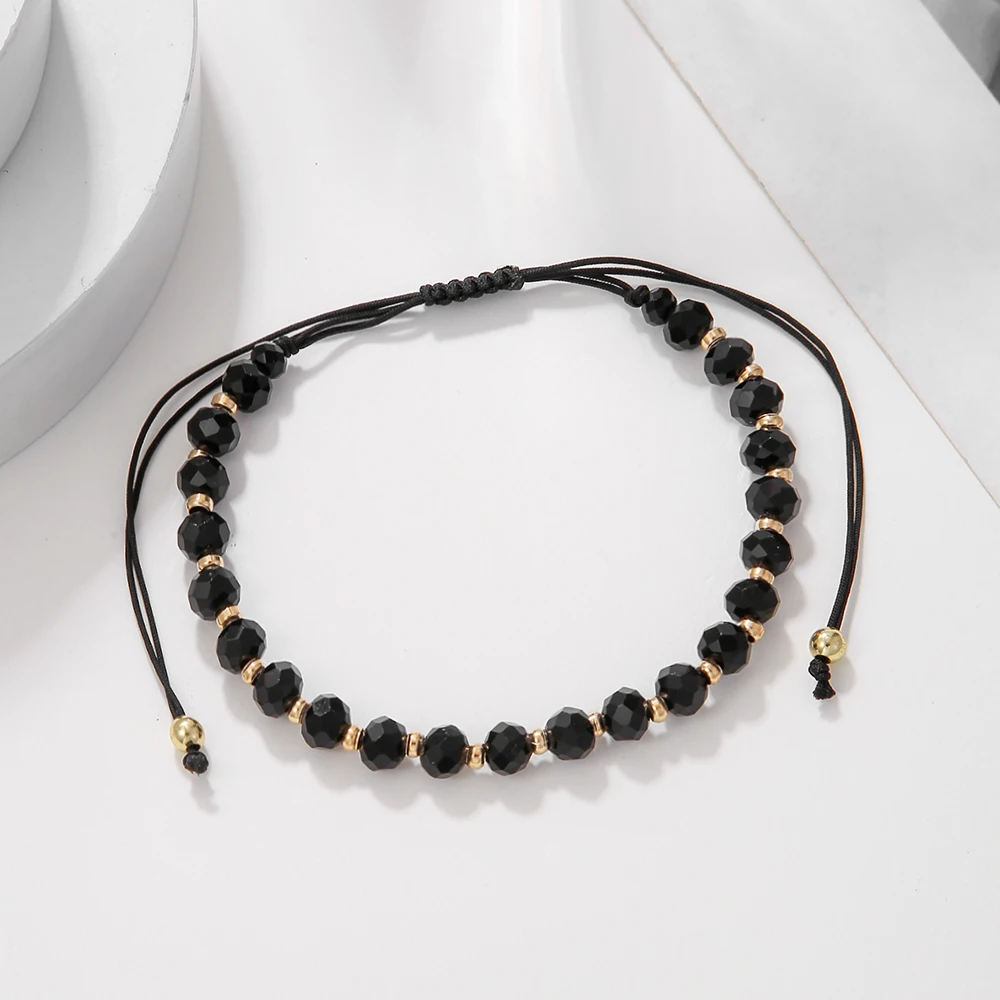 Fashion Boho Adjustable Jewelry Braiding Strap Bracelet Black Crystal Stone Beaded Bracelet For Women Accessory Jewelry