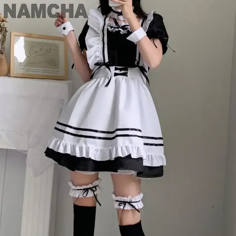 Black cute lolita dress for women girls sweet lovely pink maid outfit cosplay costume anime halloween clothing suit 2024 MN11