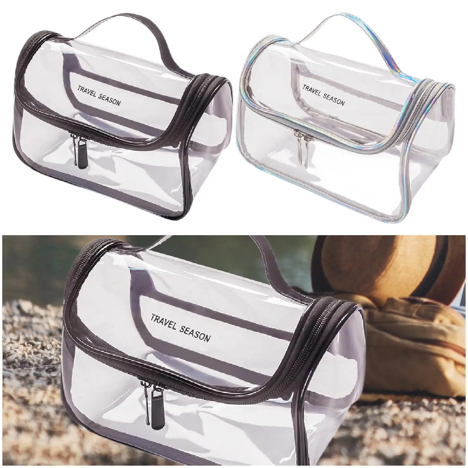 Clear Makeup Bag Pouch Double Zipper Lightweight Transparent Travel Bag for Vacation Travel Carry on Airplane Business Trip Home