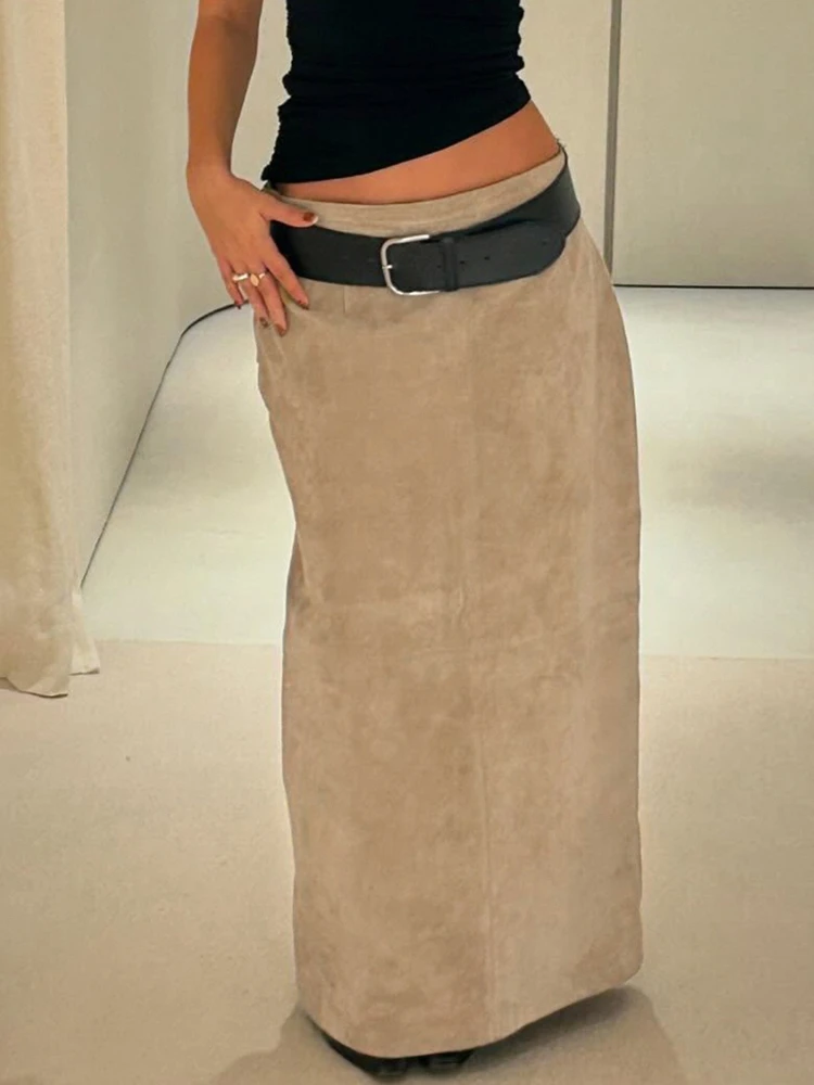 Korobov Vintage cintura baja sólido todo fósforo ligero elástico A-line faldas hasta el suelo