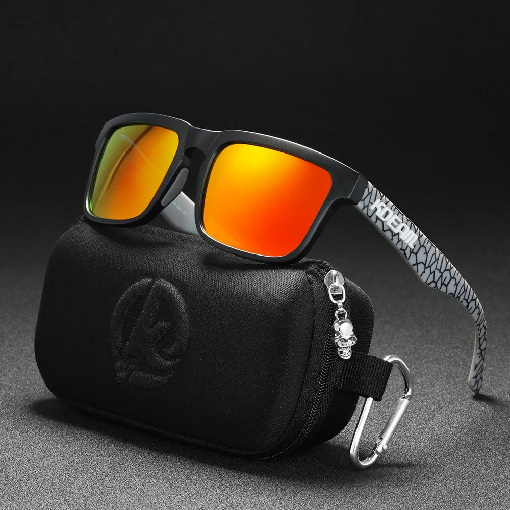 Neue hochwertige quadratische Sonnenbrille für Herren der Marke KDEAM, farbige Sport-Polarisations-Sonnenbrille mit reflektierender Beschichtung und verspiegelten Gläsern – Detail 17